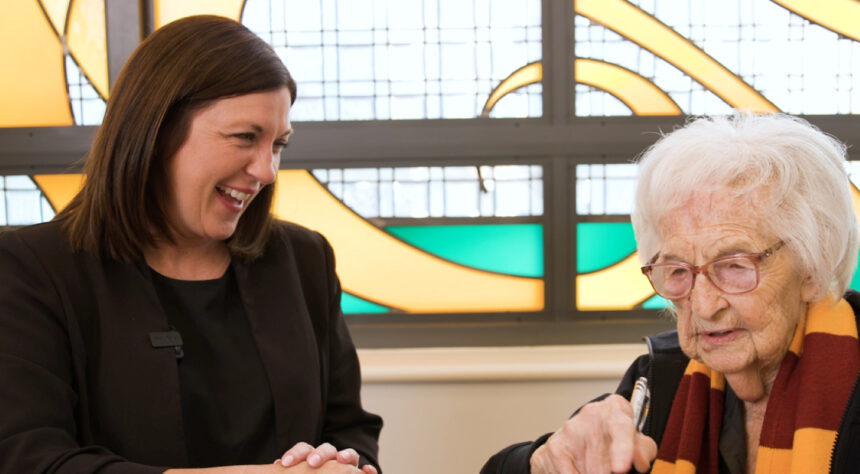 two women talking